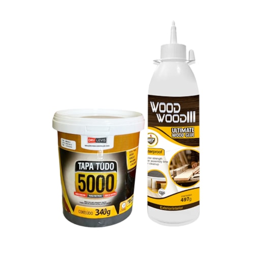 Kit Massa Tapa Tudo 340G + Cola Wood Wood 3 Atóxica Madeira 497G