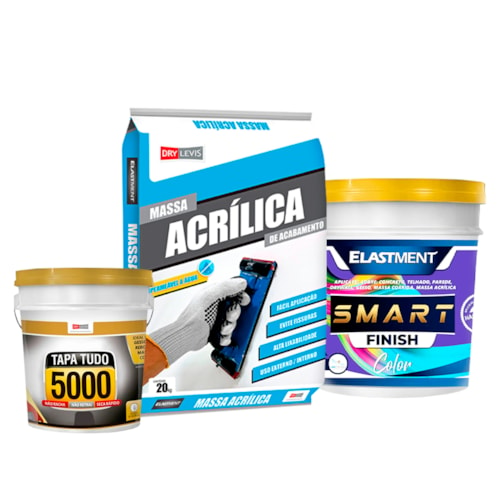 Kit Reparo de Parede 1 - Massa Tapa Tudo 340G + Massa Acrilica 20KG + Smart Color Semi Brilho 3,6L