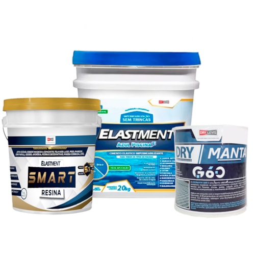 KIT Impermeabilização de Piscina 1 - Smart Resina 3.6L + Cimento Elástico Azul Piscina 20KG + Dryman