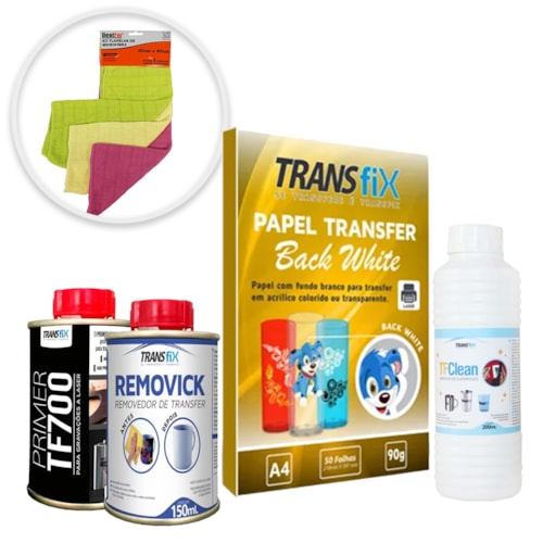 KIT Removedor de Transfer 150ML + Papel Back White 90G + TF Clean 200ML + TF700 Black 150ML + Flanelas Bestfer