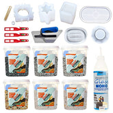 KIT Hobby Art Resin Stone 1KG 6 Cores + 6 Moldes + 3 Misturador Atlas + Desempenadeira Roma