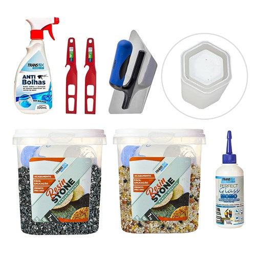 KIT Hobby Art Resin Stone 1kg Agra / Vesúvio + Perfect Mono 100G + Anti Bolhas + 2 Misturador + Desempenadeira +